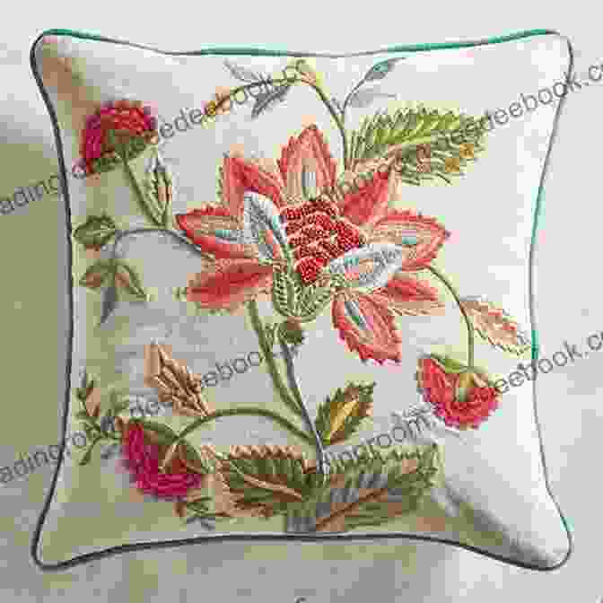 A Close Up Of A Pillowland Pillow With Intricate Embroidery And A Vibrant Color Palette Pillowland Laura Wacha