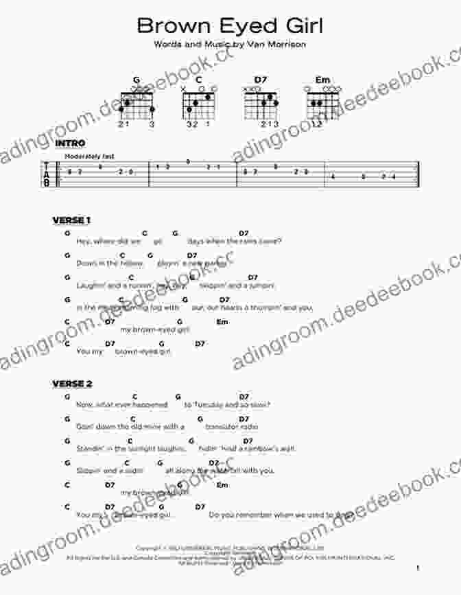 Brown Eyed Girl Chords, Lyrics, And Basic Guitar Tab Top Hits Really Easy Guitar Songbook: 22 Songs With Chords Lyrics Basic Tab