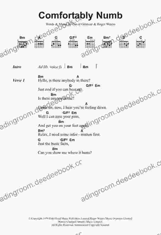 Comfortably Numb Chords, Lyrics, And Basic Guitar Tab Top Hits Really Easy Guitar Songbook: 22 Songs With Chords Lyrics Basic Tab