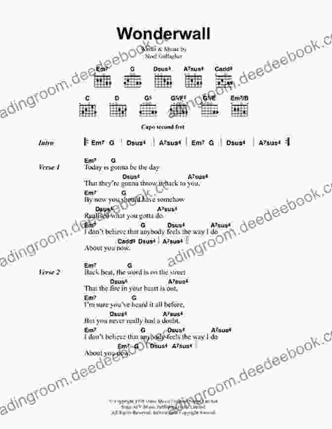 Wonderwall Chords, Lyrics, And Basic Guitar Tab Top Hits Really Easy Guitar Songbook: 22 Songs With Chords Lyrics Basic Tab